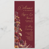 Rustikale Boho-Chic-Wildblumen-Burgunder-Hochzeit Programm (Vorderseite)
