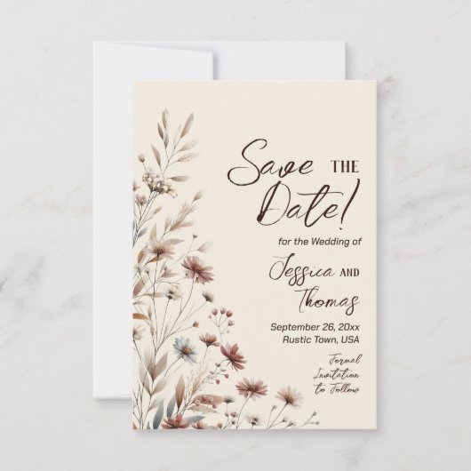 Rustikale Boho Chic Wildblumen Foto Back Wedding Save The Date (Vorderseite)