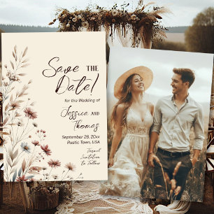 Rustikale Boho-Chic-Wildblumen-Foto-Hochzeit Save The Date