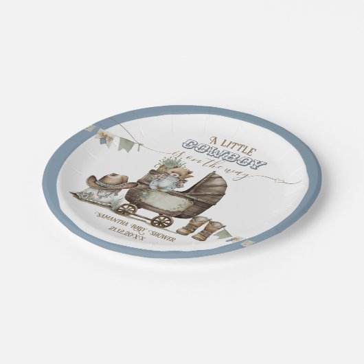 Rustikale Boho Country Wild West Boy Dusche Pappteller (Schrägansicht)