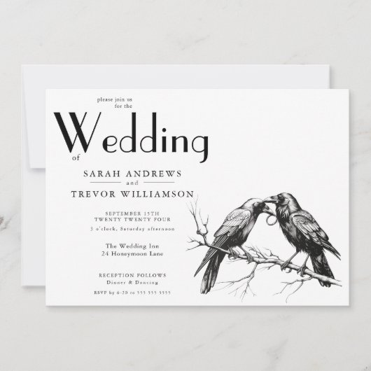 Rustikale BOHO Crow Lovers Einladung (Vorderseite)