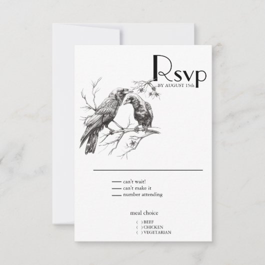 Rustikale BOHO Crow Lovers RSVP Karte (Vorderseite)
