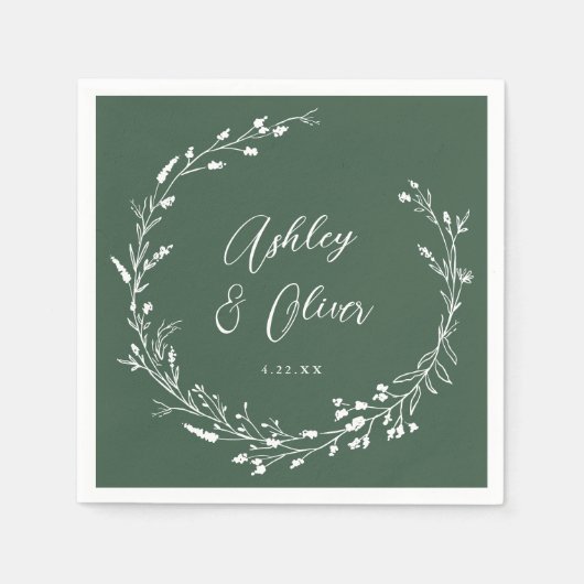 Rustikale Boho Dark Green Wildblume Blumenhochzeit Serviette (Vorderseite)