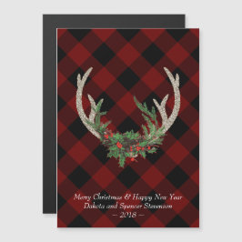 Rustikale Boho Deer Antler| Karierte Weihnachtsblu Magneteinladung