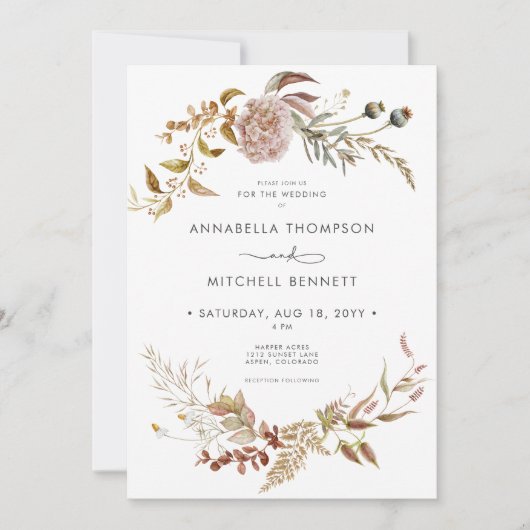 Rustikale Boho Delicate Fall Wildblume Hochzeit Einladung (Vorderseite)