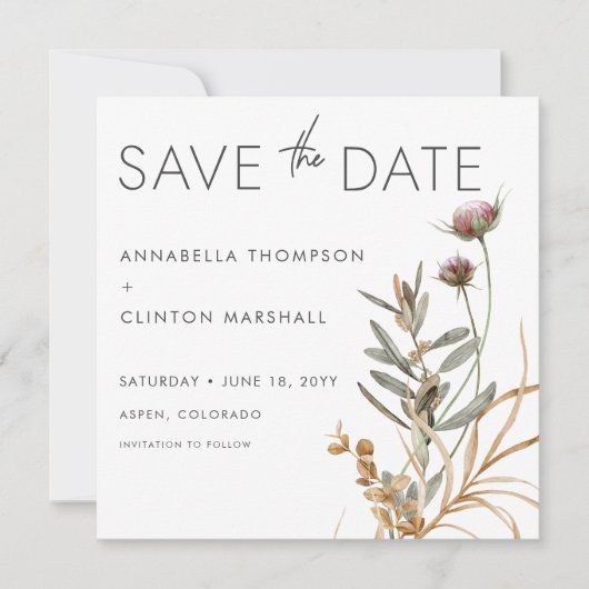 Rustikale Boho Delicate Fall Wildblume Hochzeit Save The Date (Vorderseite)