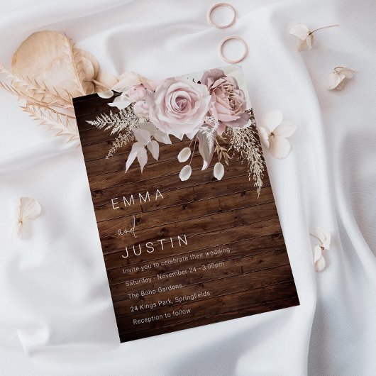 Rustikale Boho Dusty Rose Blush Bloral Wedding Einladung