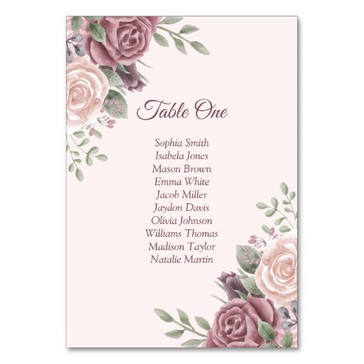 Rustikale Boho Dusty Rose Floral Pink Tischnummer (Vorderseite)