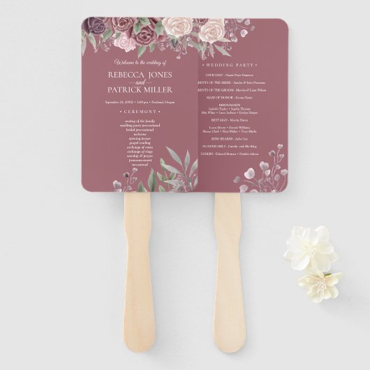 Rustikale Boho Dusty Rose Rosa Blume Hochzeit Fächer (Vorne und Hinten)