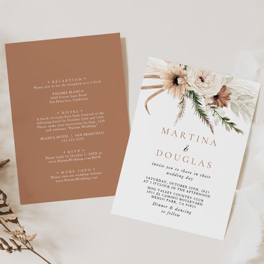 Rustikale Boho einfache Feierliche Hochzeit hinten Einladung