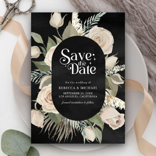 Rustikale Boho Elfenbein-Rose sagen Black Wedding Save The Date