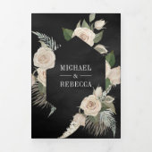 Rustikale Boho-Elfenbein-Rose zeigen grüne Schwarz Dreifach Gefaltete Einladung (Cover)