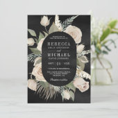 Rustikale Boho-Elfenbein-Rose zeigen grüne Schwarz Einladung (Stehend Vorderseite)