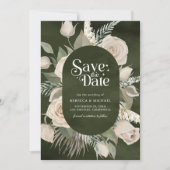 Rustikale Boho-Elfenbeinrosen Dunkle Salbei-Hochze Save The Date (Vorderseite)