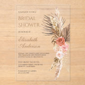 Rustikale Boho-Erde Florale Pampas-Brautparty Acryleinladungen (Vorderseite)