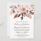 Rustikale Boho Erdig Ivory Florale QR-Code-Hochzei Einladung (Vorderseite)