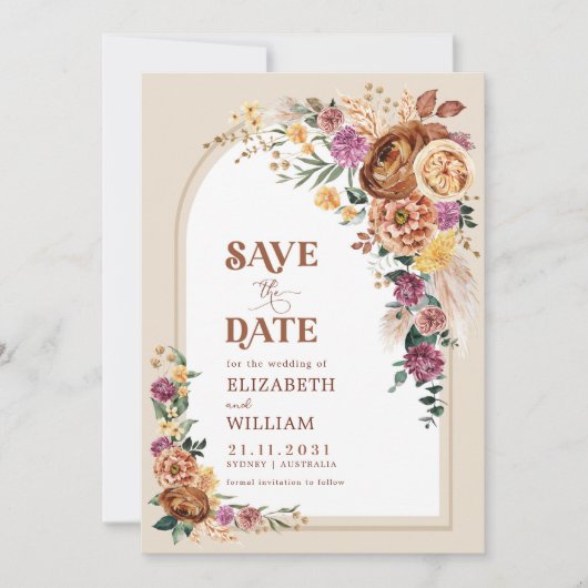 Rustikale Boho Fall Garden-Blume Save the Date (Vorderseite)