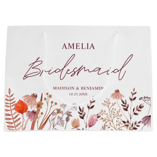 Rustikale Boho Fall Wildblumen Hochzeit von Brides Große Geschenktüte (Vorderseite)