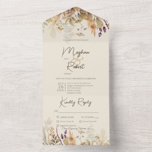 Rustikale Boho Fall Wildblumen Tan Dinner All In One Einladung (Innen Boden)