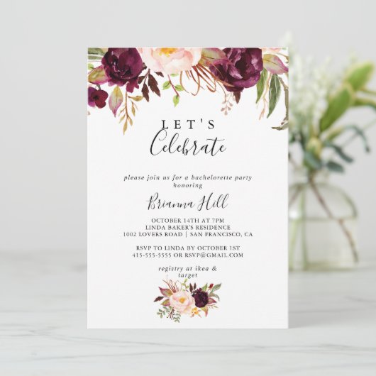 Rustikale Boho farbenfrohe Blüte Feiern Party Einladung (Stehend Vorderseite)