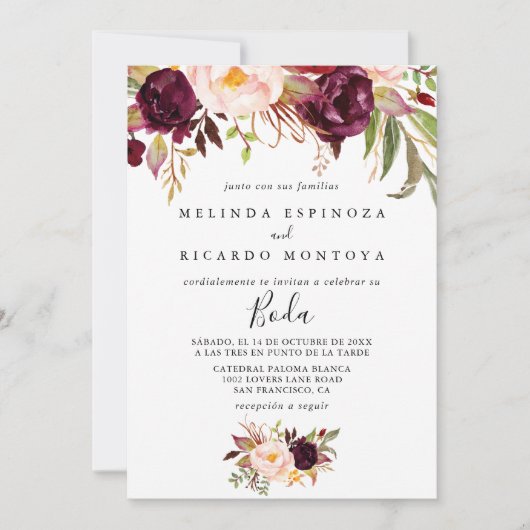 Rustikale Boho farbenfrohe Spanische Hochzeit mit Einladung (Vorderseite)