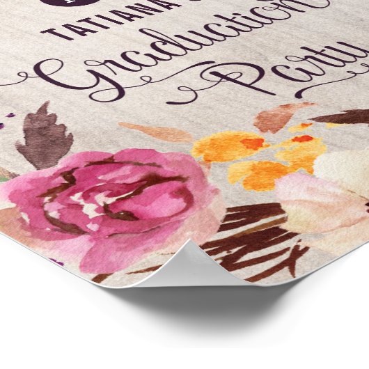 Rustikale Boho Floral Abschluss Poster Calligraphi (Ecke)