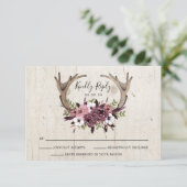 Rustikale Boho Floral Antlers Wedding Response Car RSVP Karte (Stehend Vorderseite)