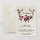 Rustikale Boho Floral Antlers Wood Wedding Begleitkarte (Vorne/Hinten)
