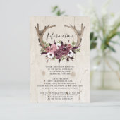 Rustikale Boho Floral Antlers Wood Wedding Begleitkarte (Stehend Vorderseite)