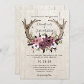 Rustikale Boho Floral Antlers Wood Wedding Einladung (Vorne/Hinten)