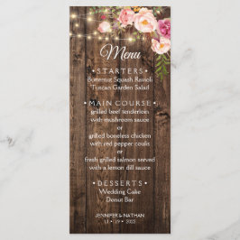 Rustikale Boho Floral Country Wedding Menükarte