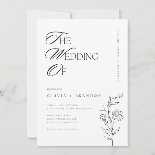 Rustikale Boho Floral Moderne Minimalistische Hoch Einladung (Vorderseite)