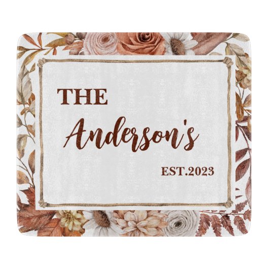 Rustikale Boho Floral Monogram Custom Schneidebrett (Vorderseite)