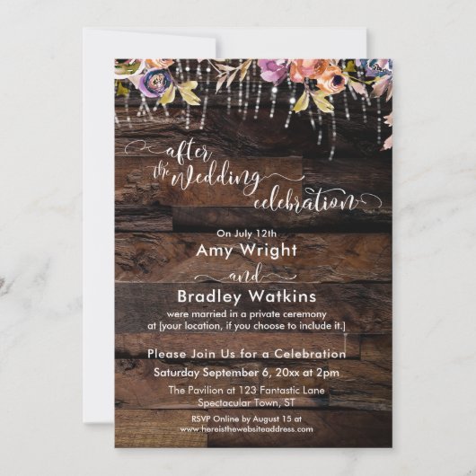 Rustikale Boho Floral nach der Hochzeitsfeier Einladung (Vorderseite)