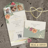 Rustikale Boho Floral Peach and Sage Green Wedding All In One Einladung