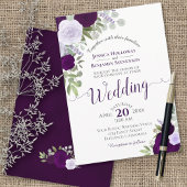Rustikale Boho Floral Plum & Dusty Lila Wedding Einladung