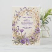 Rustikale Boho Floral Plum & Dusty Lila Wedding Einladung (Stehend Vorderseite)