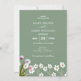 Rustikale Boho Floral Sage Green & White Wedding Einladung