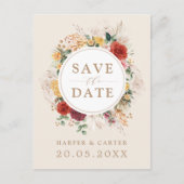 Rustikale Boho Floral Tropical Pampas Grass Weddin Ankündigungspostkarte (Vorderseite)