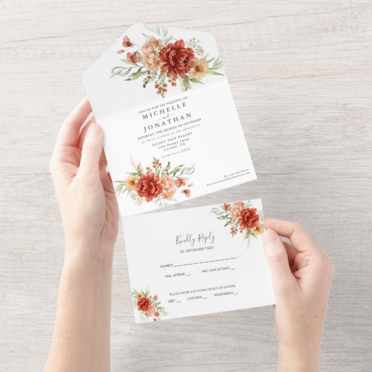 Rustikale Boho Floral Wedding All In One Einladung (Abreißen)