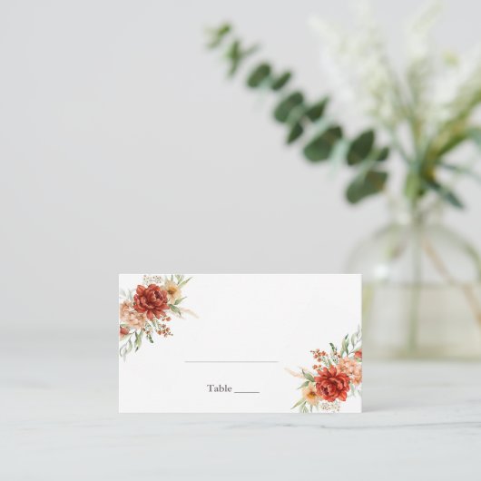 Rustikale Boho Floral Wedding Platzkarte (Stehend Vorderseite)