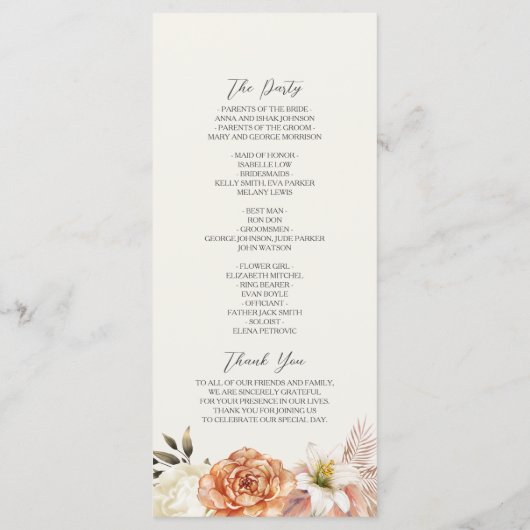 Rustikale Boho Floral Wedding Programm (Rückseite)