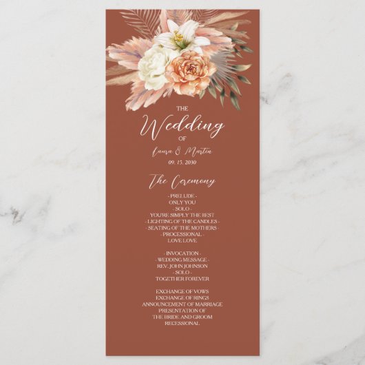 Rustikale Boho Floral Wedding Programm (Vorderseite)