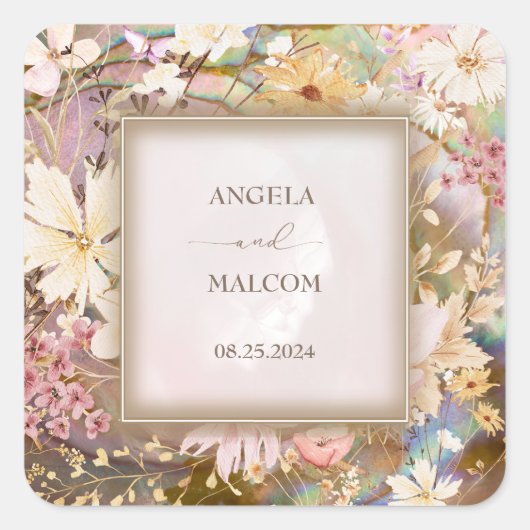 Rustikale Boho Floral Wedding Quadratischer Aufkleber (Vorderseite)