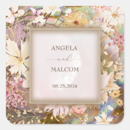 Rustikale Boho Floral Wedding Quadratischer Aufkleber