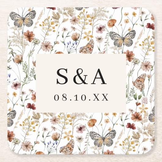 Rustikale Boho Floral Wedding Rechteckiger Pappuntersetzer (Vorderseite)