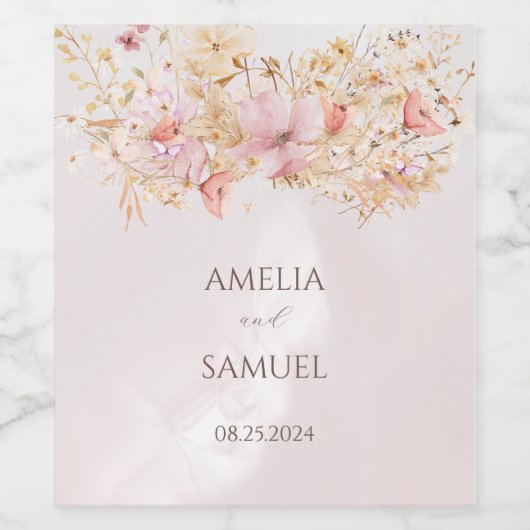 Rustikale Boho Floral Wedding Weinetikett (Einzelnes Label)