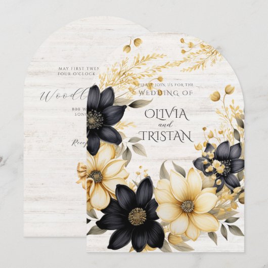 Rustikale Boho Floral Wood Wedding Einladung (Vorne/Hinten)