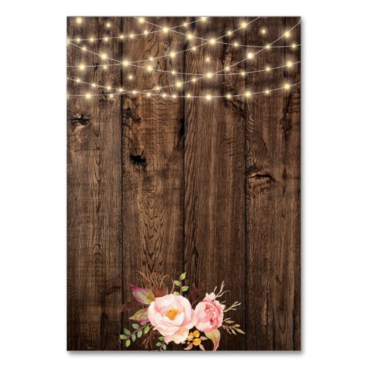 Rustikale Boho florale String Lights Wedding Table Tischnummer (Rückseite)