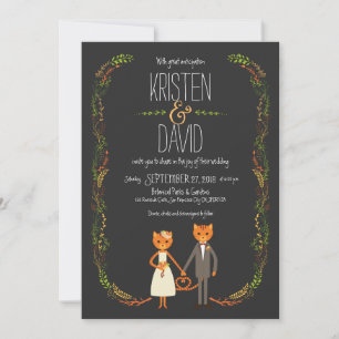 Rustikale Boho Forest Cats Hochzeit Einladung